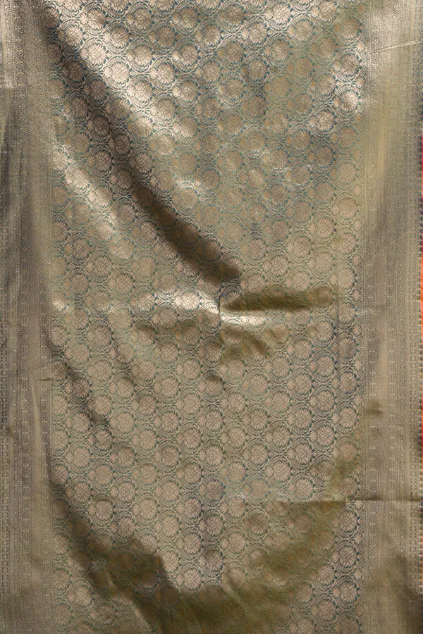 Orange_And_Green_Soft_Silk_Saree_Fancy_Pompom_Detailing