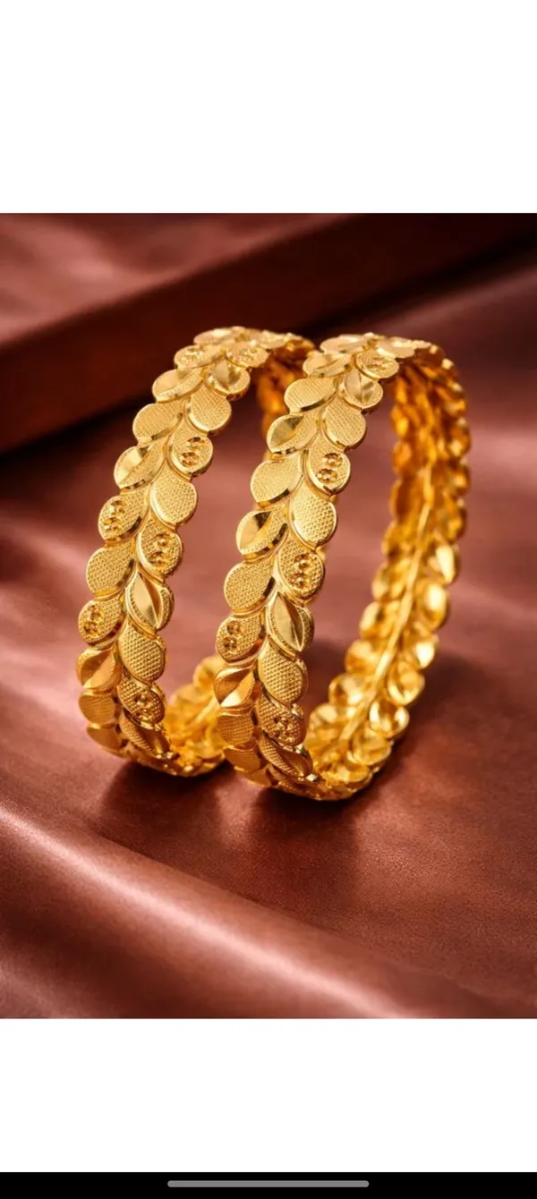Gold-Toned_Leaf_Design_Bangles_(Set_Of_2)