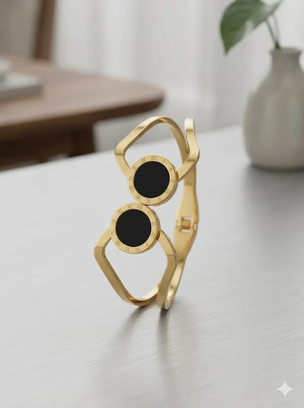 Double_Circle_Gold-Tone_Bracelet_With_Black_Enamel_Detailing