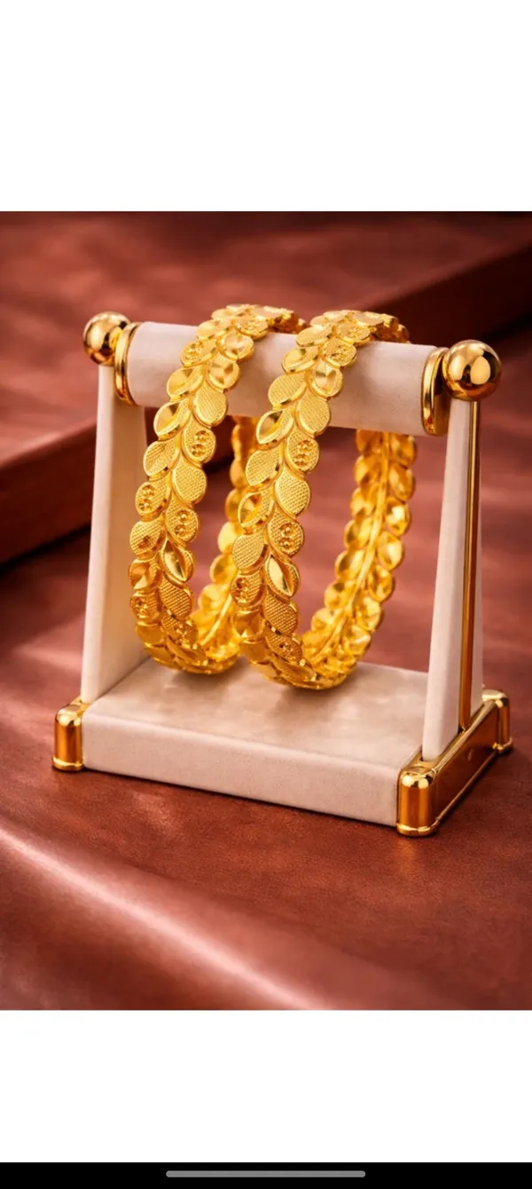 Gold-Toned_Leaf_Design_Bangles_(Set_Of_2)