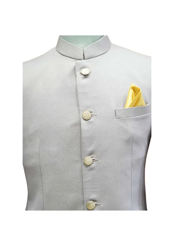 Grey_Bandhgala_coat_With_black_Pocket_Square_For_Men