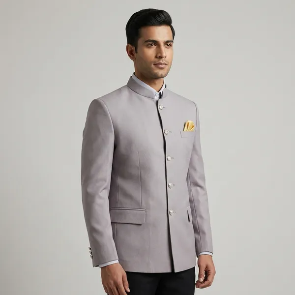 Grey_Bandhgala_coat_With_black_Pocket_Square_For_Men