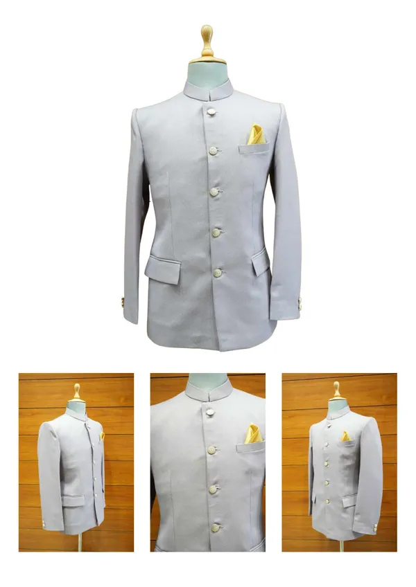Grey_Bandhgala_coat_With_black_Pocket_Square_For_Men