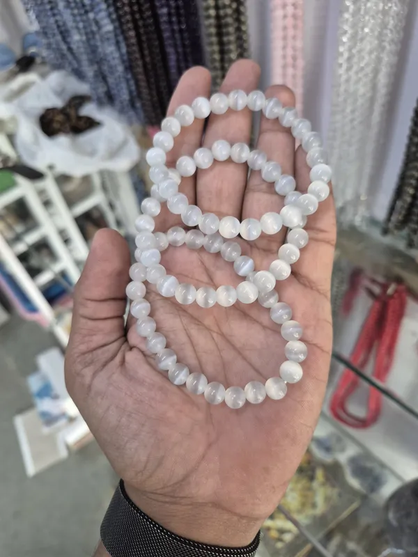 White_Natural_Moroccan_Selenite_Beaded_Bracelet_Energy_Cleansing,_Protection_And_Mental_Clarity_Enhancer