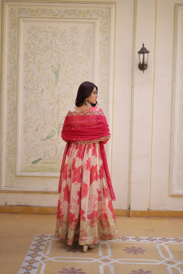 White_And_Pink_Luxury_Russian_silk_Gown_Dupatta_Set_For_Women