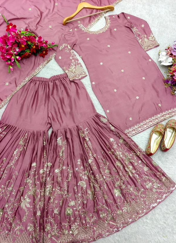 Purple_Pure_Chinon_Silk_Top_And_Sharara_For_Women