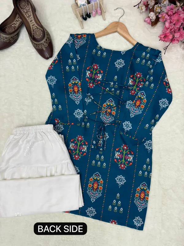 Blue_And_White_Elegant_Farshi_Maslin_Cotton_Co-Ord_Set_For_Women