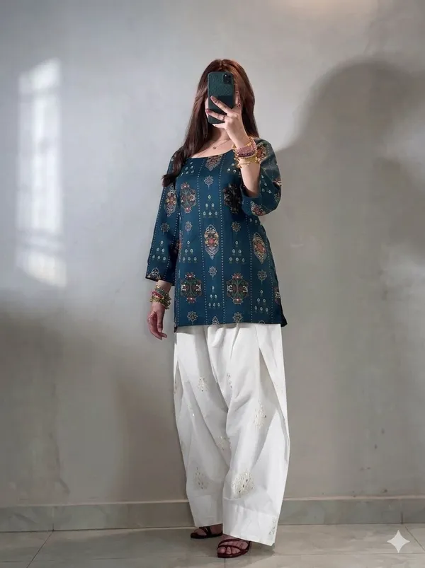 Blue_And_White_Elegant_Farshi_Maslin_Cotton_Co-Ord_Set_For_Women