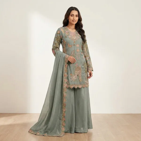 Green_Elegant_Ketiki_Simar_Silk_3_Piece_Suit_Set_For_Women