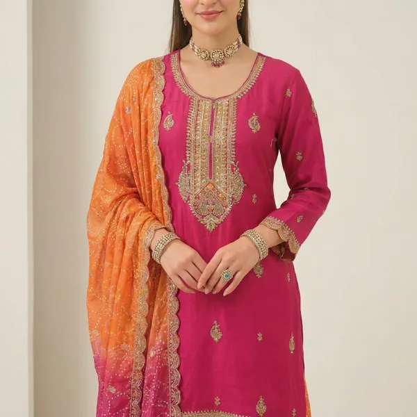 Pink_And_Orange_Designer_Chinon_Palazzo_Set_For_Women