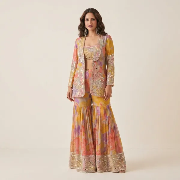 Yellow_Luxury_Jacket_Sharara_Set_For_Women