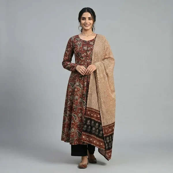 Dark_Brown_Premium_Ethnic_Kurta_Set_With_Dupatta_For_Women