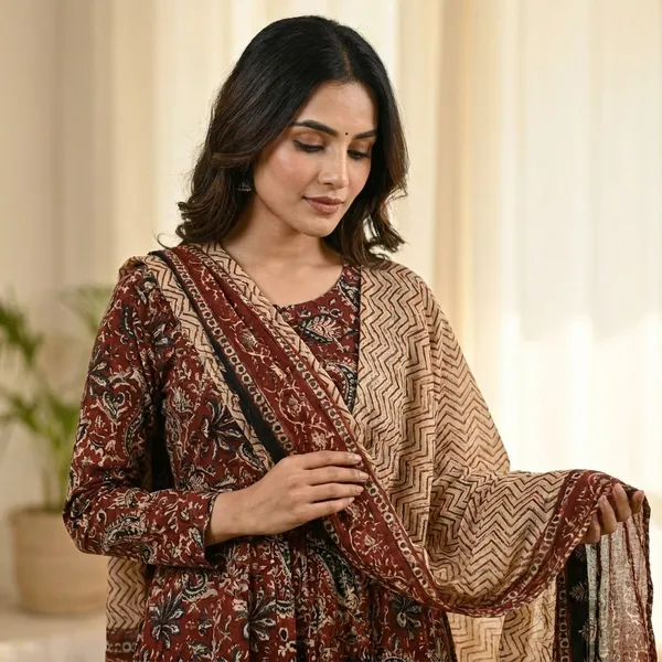 Dark_Brown_Premium_Ethnic_Kurta_Set_With_Dupatta_For_Women