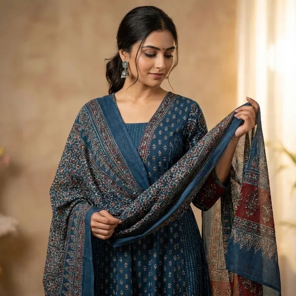 Teal_Blue_Stylish_Party_Kurta_Set_With_Dupatta_For_Women