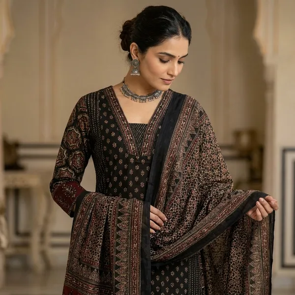 Black_Premium_Festive_Kurta_Set_With_Dupatta_For_Women