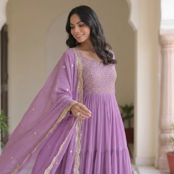 Purple_Elegant_Gown_Dupatta_Set_For_Women