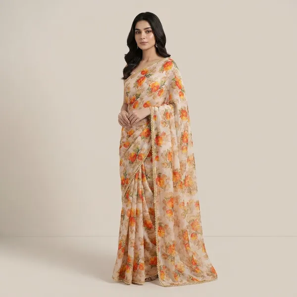 Off-White_And_Orange_Designer_Silk_Saree_For_Women