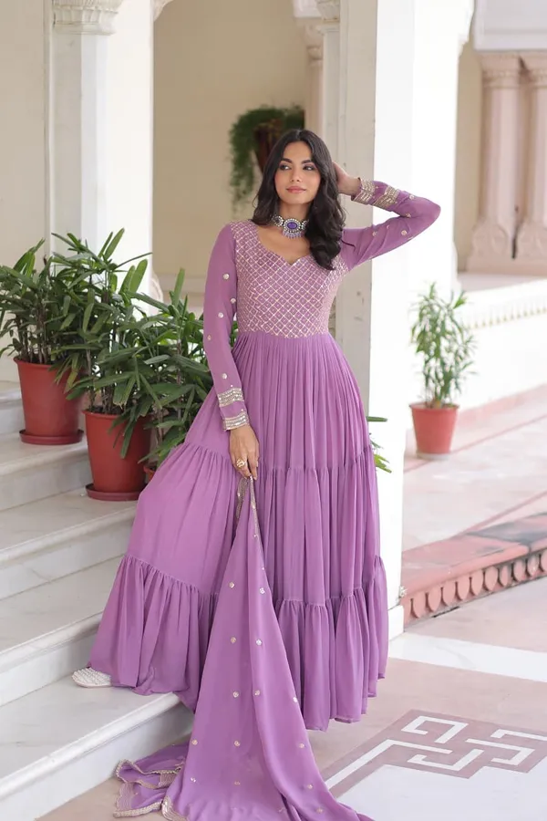 Purple_Elegant_Gown_Dupatta_Set_For_Women