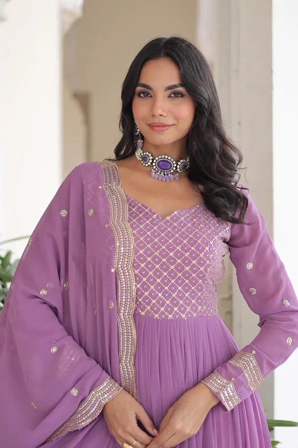 Purple_Elegant_Gown_Dupatta_Set_For_Women