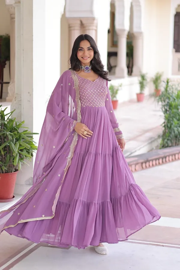 Purple_Elegant_Gown_Dupatta_Set_For_Women