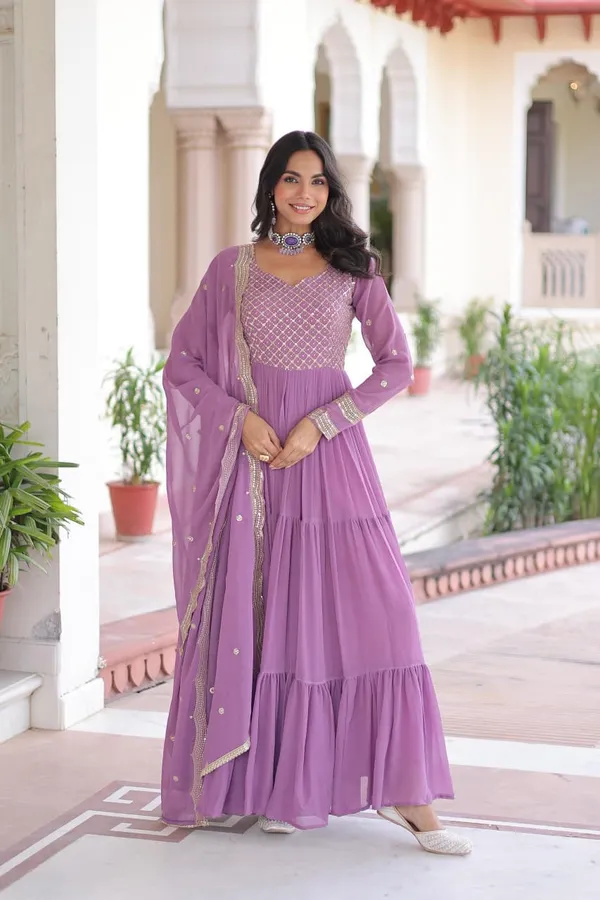 Purple_Elegant_Gown_Dupatta_Set_For_Women