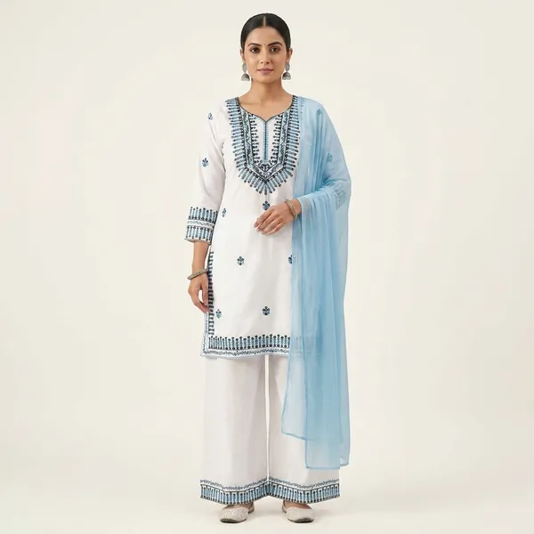 White_Designer_Festive_Kurta_Set_With_Dupatta_For_Women