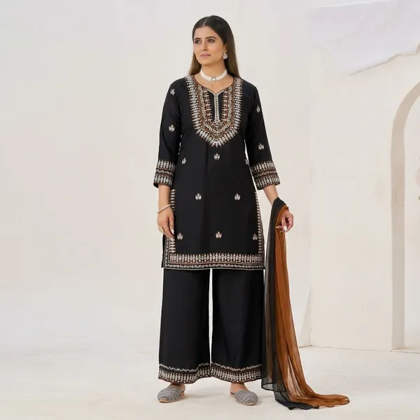 Black_Premium_Ethnic_Kurta_Set_With_Dupatta_For_Women