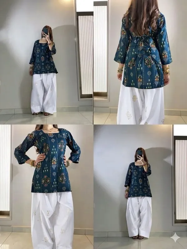 Blue_And_White_Elegant_Farshi_Maslin_Cotton_Co-Ord_Set_For_Women
