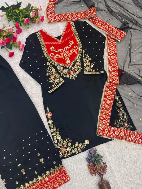 Black_Pure_Maska_Cotton_Top_Palazzo_And_Dupatta_For_Women