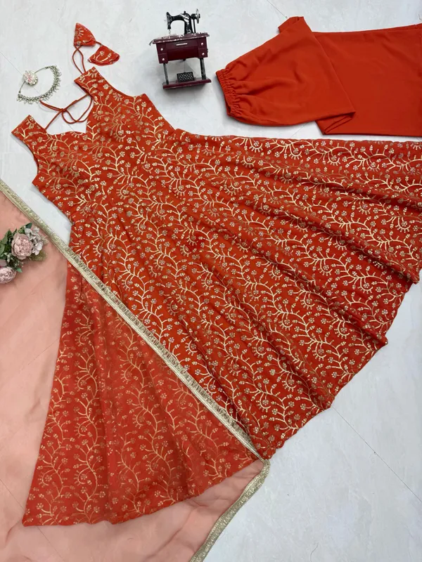 Rust_Faux_Georgette_Designer_Gown_With_Palazzo_Set_For_Women