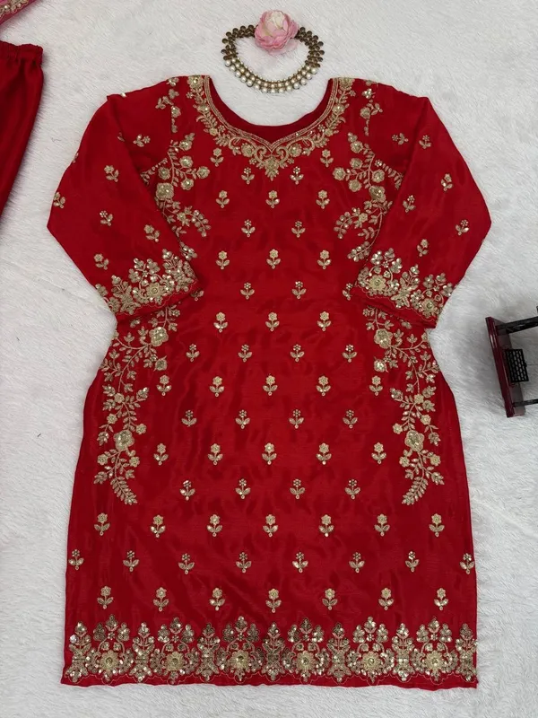 Red_3_Piece_Chinon_Silk_Sharara_Palazzo_For_Women