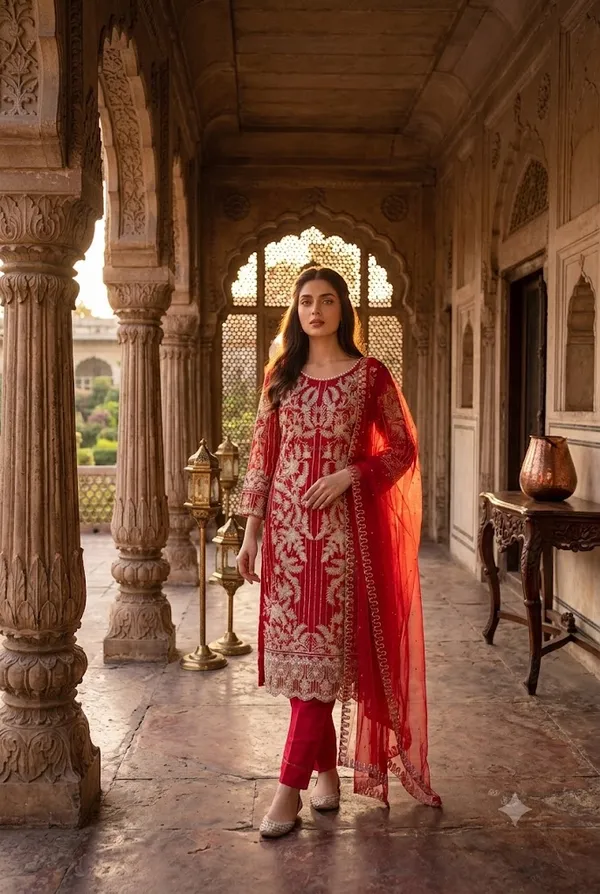 Red_Festive_Wedding_Religious_Ceremonies_Kurta_Set_Whit_Dupatta_For_Women