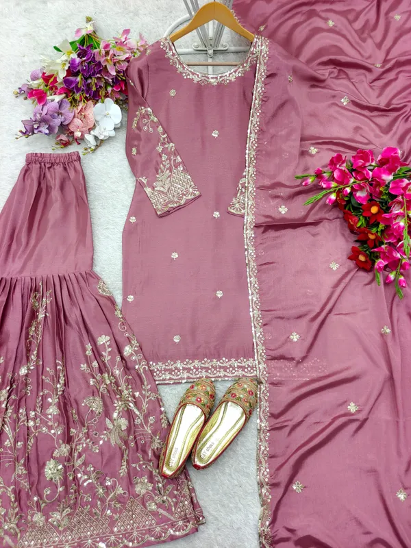 Purple_Pure_Chinon_Silk_Top_And_Sharara_For_Women