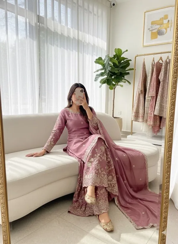 Purple_Pure_Chinon_Silk_Top_And_Sharara_For_Women