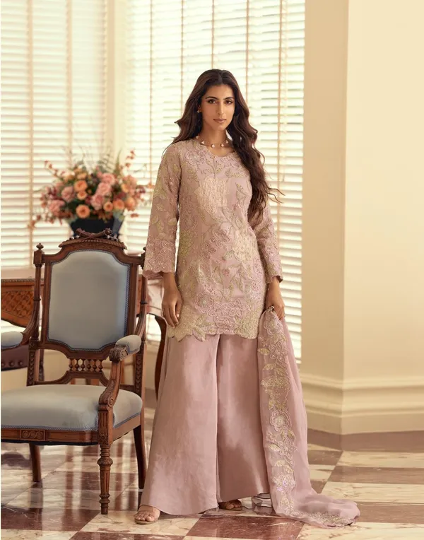 Peach_Luxury_Ketiki_Simar_Silk_3_Piece_Suit_Set_For_Women