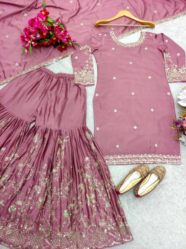 Purple_Pure_Chinon_Silk_Top_And_Sharara_For_Women