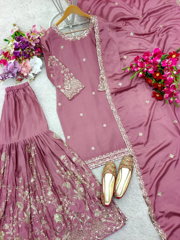 Purple_Pure_Chinon_Silk_Top_And_Sharara_For_Women
