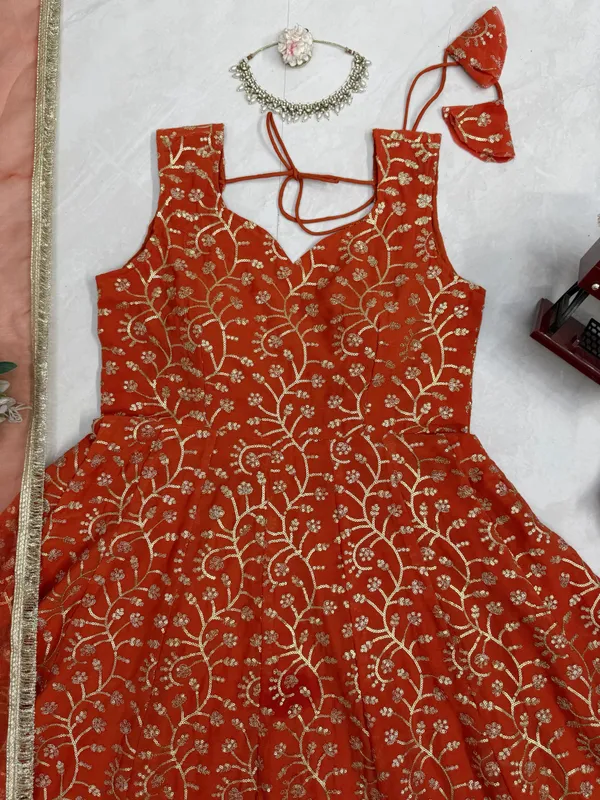 Rust_Faux_Georgette_Designer_Gown_With_Palazzo_Set_For_Women