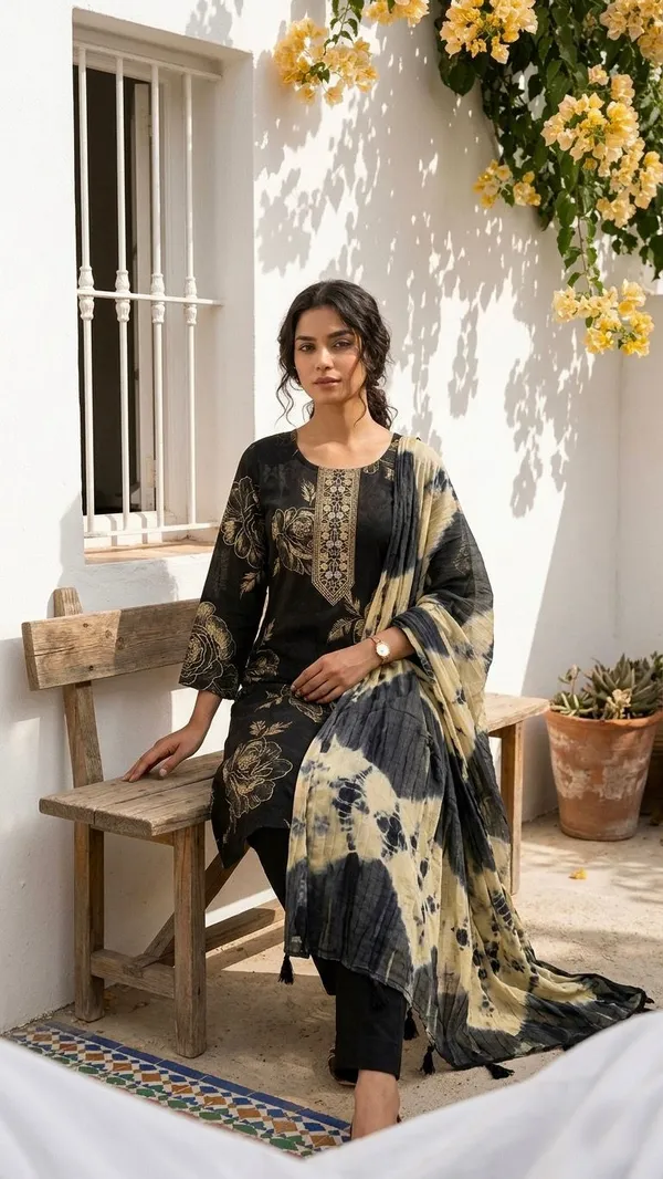 Black_Premium_Kurta_Set_With_Dupatta_For_Women