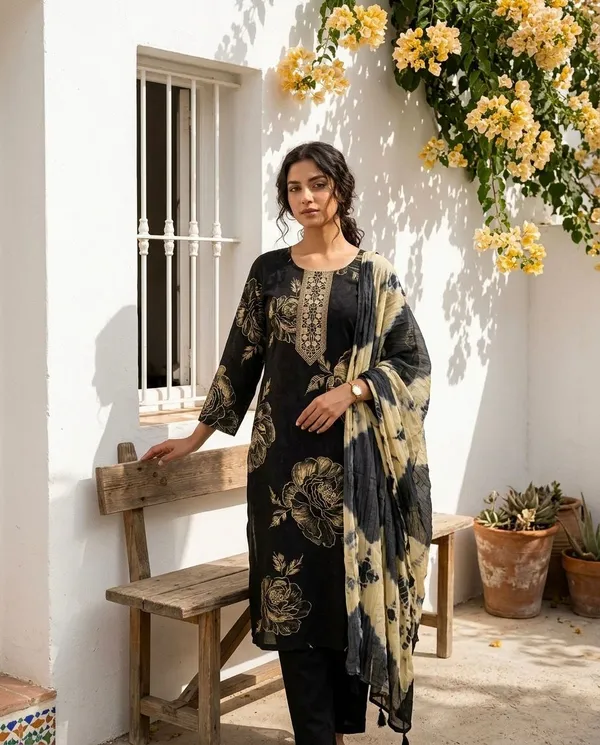 Black_Premium_Kurta_Set_With_Dupatta_For_Women