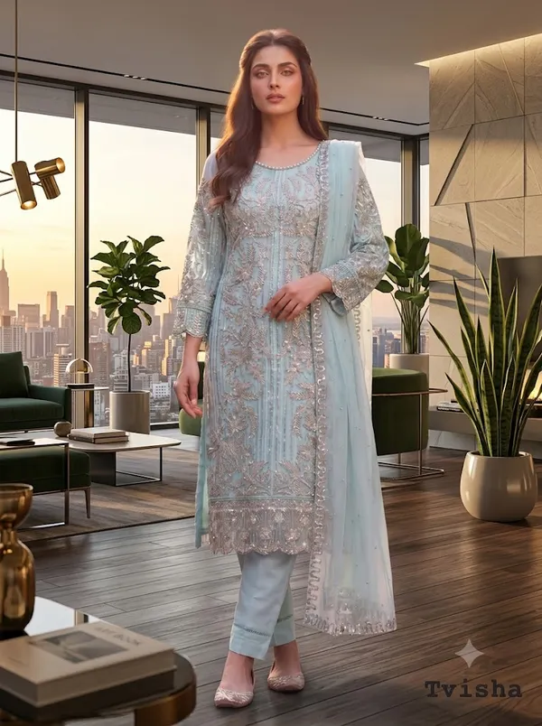 Sky_Blue_Festive_Wedding_Religious_Ceremonies_Kurta_Set_Whit_Dupatta_For_Women