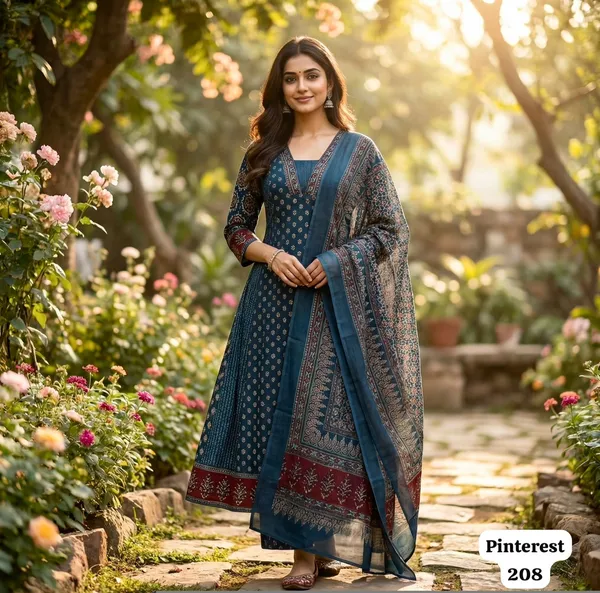 Teal_Blue_Stylish_Party_Kurta_Set_With_Dupatta_For_Women