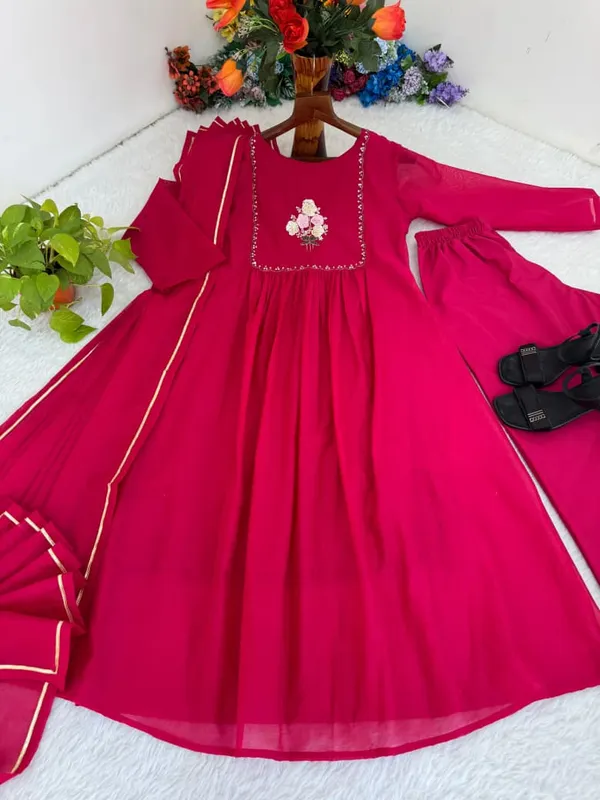 Red_Partywear_Chanderi_Cotton_Gown_For_Women