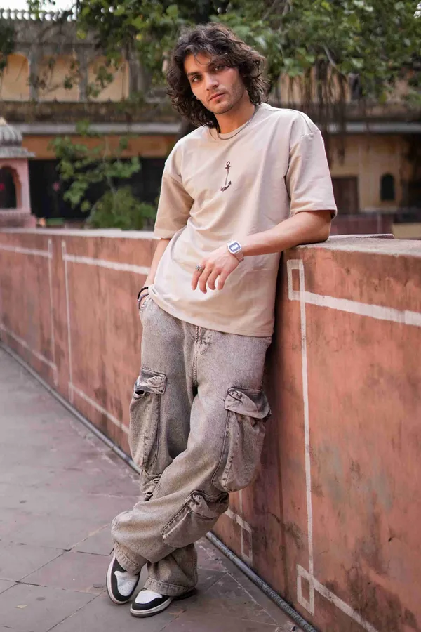 Beige_Premium_Cotton_Graphic_T-Shirt_For_Men