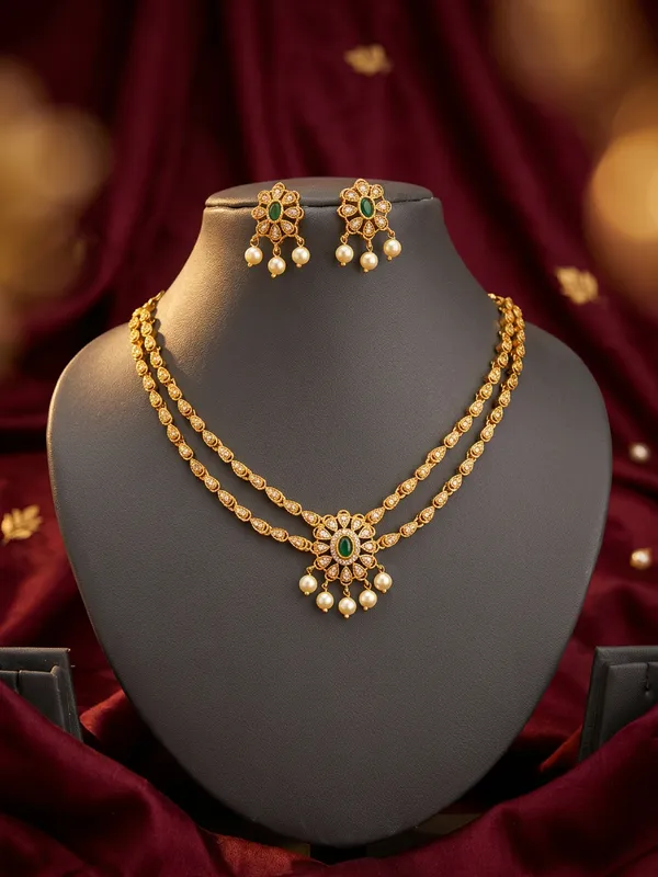Double_Layered_Necklace_Set_with_Stone_&_Pearl_Drops