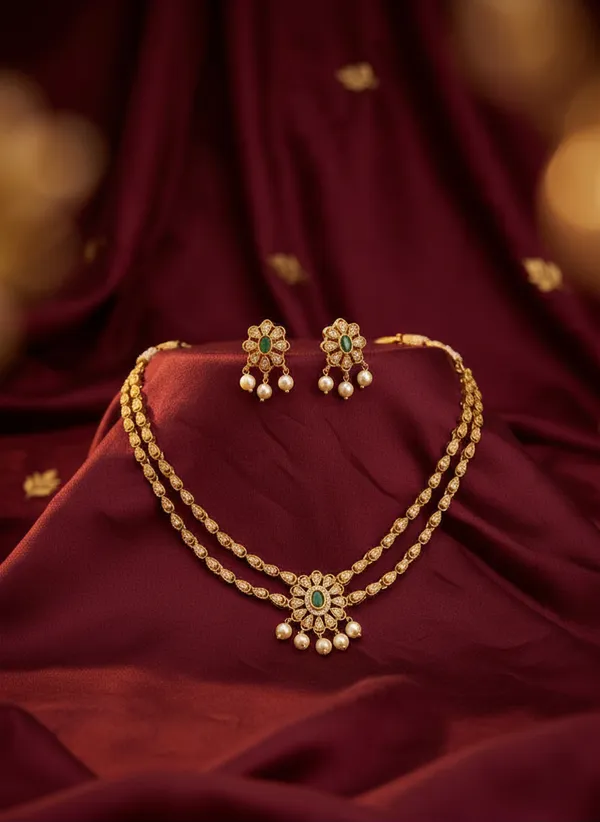 Double_Layered_Necklace_Set_with_Stone_&_Pearl_Drops