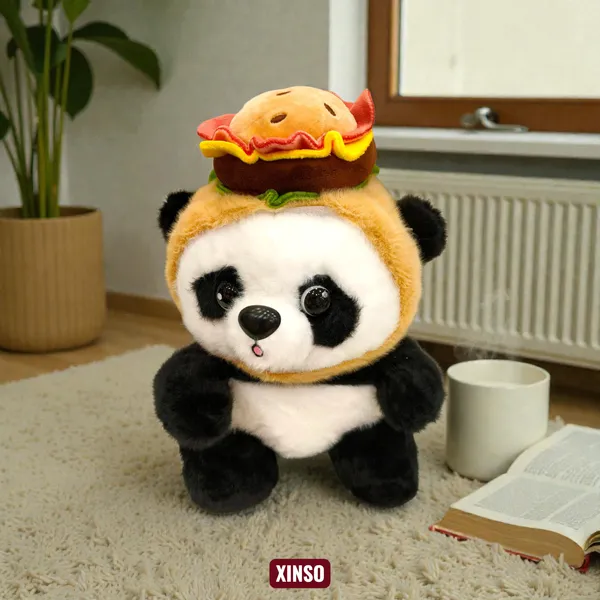 Brown_And_White_Panda_Plush_Toy_With_Burger_Hat_For_Kids