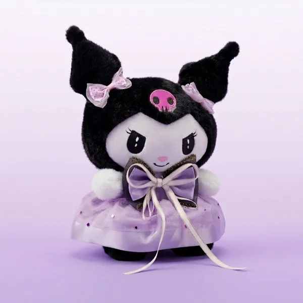 Black_And_Purple_Kuromi_Plush_Toy_With_Dress_And_Bows_For_Kids