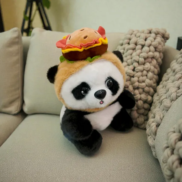 Brown_And_White_Panda_Plush_Toy_With_Burger_Hat_For_Kids
