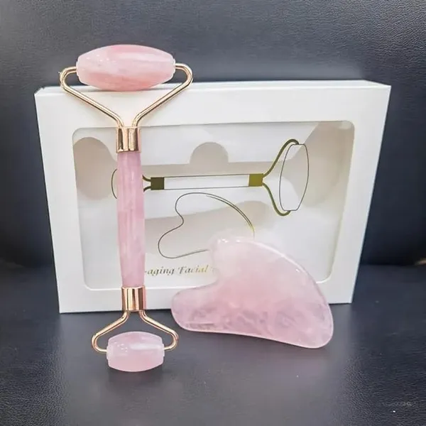 Rose_Quartz_Face_Roller_And_Gua_Sha_Set_Facial_Roller_For_Face_Neck_Eyes_Natural_Jade_Face_Massager_Tool_Skin_Care_Beauty_Roller_For_Puffiness_Relief_Lymphatic_Drainage_Tension_Relaxation_Pink